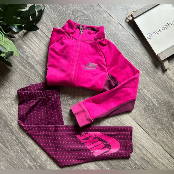 Nike Kids’ Full Zip Fuchsia Maroon Jacket and Polka Dot Leggings Matching Set 2T - Picture 2 of 9